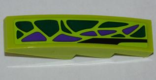 Lego Slope, Curved 4 x 1 with 8 Green Scales and 5 Purple Scales Pattern Model Right (Sticker) - Set 9443 / Lime