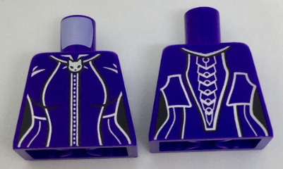 Lego Torso Female Outline with Silver Stripes, Cat Zipper and Spine Armor Pattern / Dark Purple