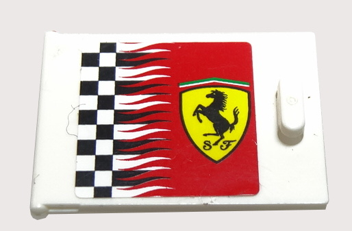 Lego Container, Cupboard 2 x 3 x 2 Door with Checkered Flag and Ferrari Logo Pattern Left (Sticker) - Sets 8144 / 8185