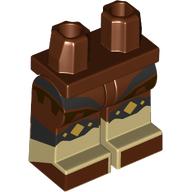 Lego Hips with Reddish Brown Legs and Tan Boots Pattern with Black and Dark Brown Decorations, Black Knee Pads, Reddish Brown Toes print / Reddish Brown