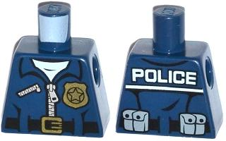 Lego Torso Police Jacket with White Undershirt, Zippers, Gold Badge and Buckle with 'POLICE' Pattern on Back / Dark Blue