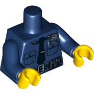 Lego Torso Police Shirt with Silver Badge, Pockets, Pen, Black Tie and Belt Print, Dark Blue Arms, Yellow Hands / Dark Blue