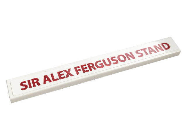Lego Tile 1 x 8 with Red 'SIR ALEX FERGUSON STAND' Pattern (Sticker) - Set 10272