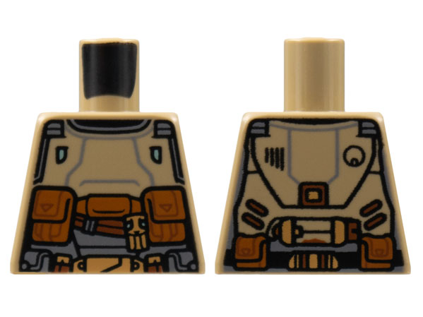 Lego Torso Armor, Reddish Brown and Dark Bluish Gray Trim, Dark Orange Pouches Pattern / Dark Tan