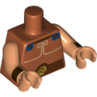 Lego Torso Armor, Blue Cape Clasps, White Trim and Reddish Brown Belt Print, Nougat Arms and Hands with Dark Brown Cuffs Print / Dark Orange