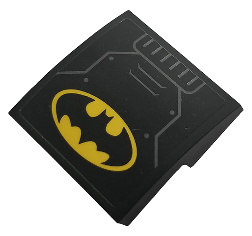 Lego Slope, Curved 2 x 2 x 2/3 with Hull Plates and Yellow Batman Logo Pattern (Sticker) - Set 76118 / Black