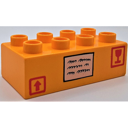 Lego Duplo Brick 2 x 4 with Address Label, Arrow and Glass Print / Bright Light Orange