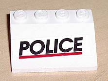 Lego Vehicle, Mudguard 3 x 4 Slope with 'POLICE' Red Line Pattern (Sticker) - Set 6398/6625