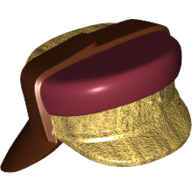 Lego Hat with Neck Protector, Dark Red Top and Gold Flap Print / Reddish Brown