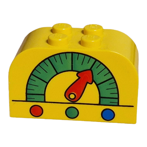 Lego Brick Curved 2 x 4 x 2 Double with Gas Gauge Print / Yellow