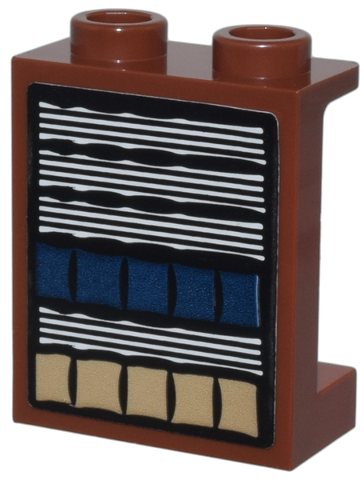 Lego Panel 1 x 2 x 2 with Side Supports - Hollow Studs with Dark Blue and Dark Tan Books, White Papers Pattern (Sticker) - Set 76385