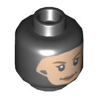 Lego Minifig Head Overwatch Mercy, Dual Sided, Balaclava, Light Nougat Face, Dark Yellow Eyebrows, Peach Lips, Smile / Surprised Print [Hollow Stud] / Black