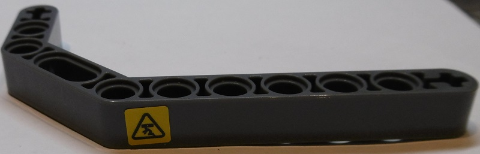 Lego Technic, Liftarm, Modified Bent Thick 1 x 11.5 Double with Black Overhead Load Danger Sign on Yellow Background Pattern Model Left Side (Sticker) - Set 42055