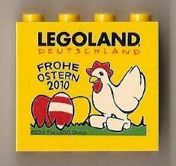 Lego Brick 2 x 4 x 3 with Legoland Deutschland FROHE OSTERN 2010 Pattern / Yellow