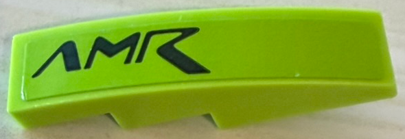 Lego Slope, Curved 4 x 1 with Black 'AMR' Logo Pattern Model Left Side (Sticker) - Set 76910 / Lime