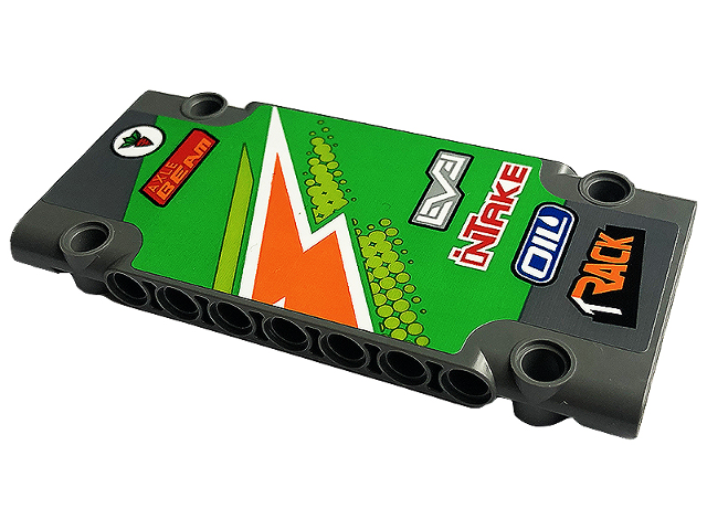 Lego Technic, Panel Plate 5 x 11 x 1 with Carrot, 'AXLE BEAM', 'LEVEL' 'inTAKE', 'OIL' and 'TRACK' Pattern Model Left Side (Sticker) - Set 42129