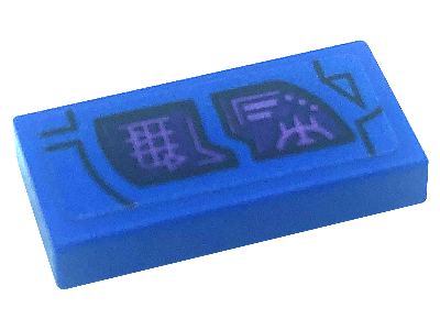 Lego Tile 1 x 2 with Dark Purple Monitor Screen Pattern Model Left Side (Sticker) - Set 76186 / Blue