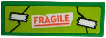Lego Tile 1 x 3 with White Tape and Red 'FRAGILE' on Lime Background Pattern (Sticker) - Set 42652