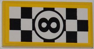 Lego Tile 2 x 4 with Number '8' in Black Circle on Checkered Background Pattern (Sticker) - Set 4643 / Yellow