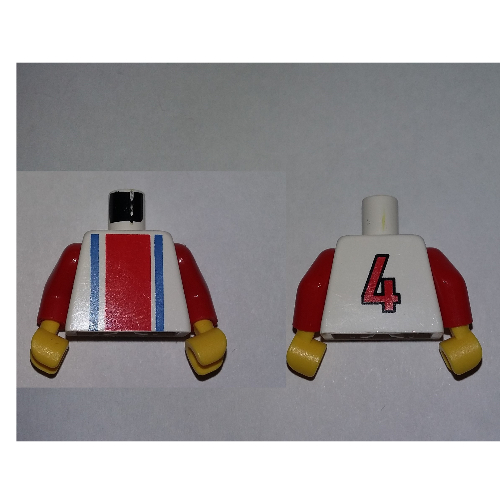 Lego Torso Soccer Shirt with Vertical Striped Red/Blue / '4' Back Print, Red Arms, Yellow Hands