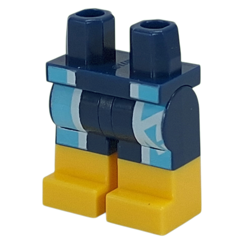 Lego Hips with Dark Blue Legs and Yellow Boots Pattern with Wet Suit Trunks, Light Aqua/Bright Light Blue Bands print / Dark Blue