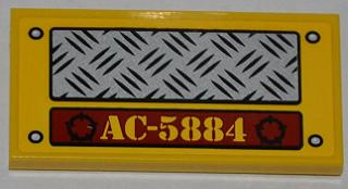 Lego Tile 2 x 4 with 'AC-5884', Silver Rivets and Tread Plate Pattern (Sticker) - Set 5884 / Yellow
