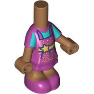 Lego Microdoll Body Short Dress Magenta with Dark Azure Shirt, Gold Band with Star, Spots Print / Magenta