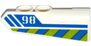 Lego Technic, Panel Fairing #22 Very Small Smooth, Side A with '98', Blue Line and Blue and Lime Danger Stripes Pattern (Sticker) - Set 42047