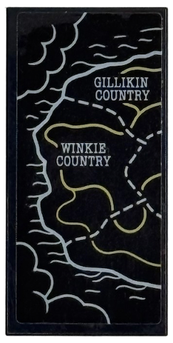 Lego Tile 2 x 4 with OZ Map with 'GILLIKIN COUNTRY' and 'WINKIE COUNTRY' Left Half Pattern (Sticker) - Set 75689 / Black