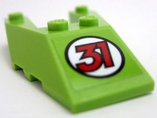 Lego Wedge 6 x 4 Cutout with Stud Notches with Red Number 31 Pattern (Sticker) - Set 60114 / Lime