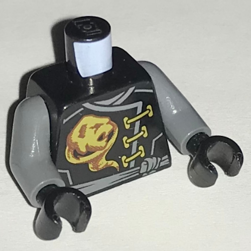Lego Torso Robe Gold Ghost Emblem, Dark Bluish Gray Sash / Asian Character and Wings on Back Print, Dark Bluish Gray Arms, Black Hands / Black