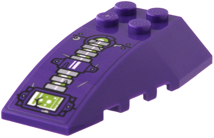 Lego Wedge 6 x 4 Triple Curved with Lime Tube, Purple and Silver Supports and Silver Scratches Pattern (Sticker) - Set 80022 / Dark Purple