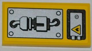 Lego Tile 2 x 4 with Fire Danger Sign, Hatch and Mechanical Pattern (Sticker) - Set 5886