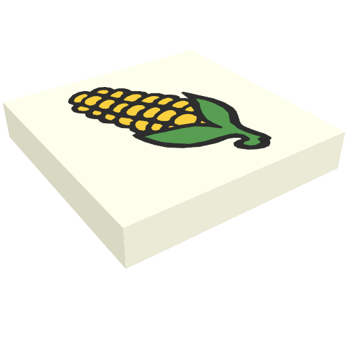Lego Tile 2 x 2 with Fabuland Corn Print / White
