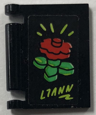 Lego Minifigure, Utensil Book Cover with Red and Green Flower and Lime 'LIANN' Pattern (Sticker) - Set 41757 / Black
