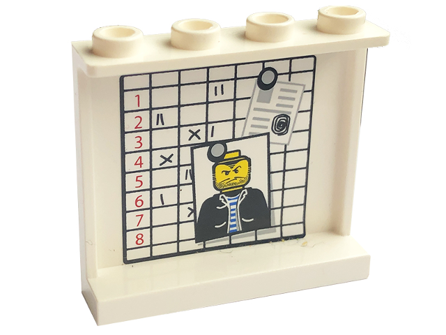Lego Panel 1 x 4 x 3 - Hollow Studs with Police Case Board and Minifigure Photo Pattern on Inside (Sticker) - Set 7743 / White