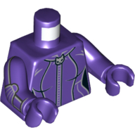 Lego Torso Jacket with Zipper with Cat Head, 2 Thin Gray Stripes Print (Catwoman), Dark Purple Arms and Hands