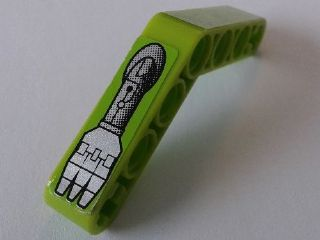 Lego Technic, Liftarm, Modified Bent Thick 1 x 7 (4 - 4) with Robot Arm 3 Fingers Pattern Model Right Side (Sticker) - Set 8307 / Lime