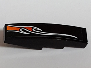 Lego Slope, Curved 4 x 1 with Large Orange and Red Flame Pattern Model Right Side (Sticker) - Set 8164 / Black