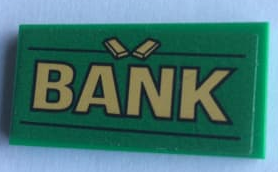 Lego Tile 2 x 4 with 'BANK' Pattern (Sticker) - Set 60140 / Green