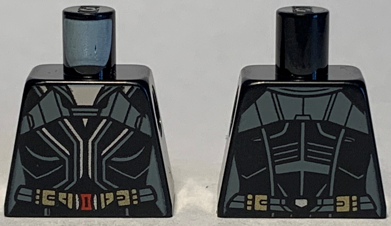 Lego Torso Female Outline, Black Suit with Gray and Silver Lines, Gold Belt with Red Buckle Pattern / Black