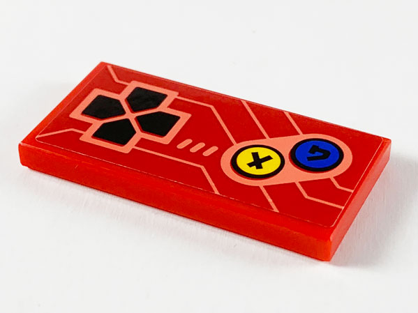 Lego Tile 2 x 4 with Arcade Game Controls, Black Directional Pad, Yellow and Blue Buttons, and Coral Lines Pattern (Sticker) - Set 71714
