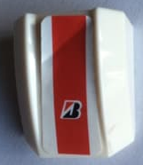 Lego Slope, Curved 2 x 2 Lip with Red Stripe and Bridgestone Logo Pattern (Sticker) - Set 8155