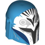 Lego Helmet Mandalorian with Holes, White Front, Black Visor, Light Bluish Grey Markings Print