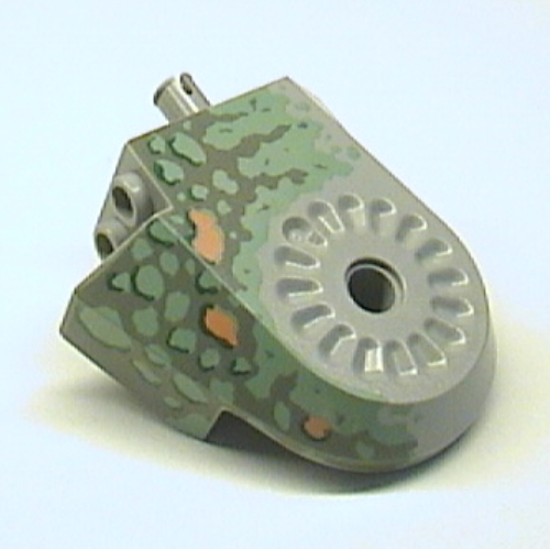 Lego Animal Body Part, Dinosaur Body Quarter with Pin Holes, Dark Gray, Sand Green, Medium Orange, and Dark Green Spotted Print