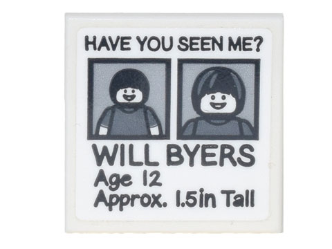 Lego Tile 2 x 2 with Black 'HAVE YOU SEEN ME?', 'WILL BYERS', 'Age 12', 'Approx. 1.5in Tall' Pattern (Sticker) - Set 75810
