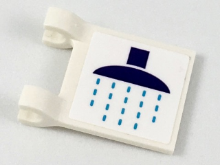 Lego Flag 2 x 2 Square with Flat Edge with Dark Purple Rainhead Shower and Dark Azure Drops Pattern (Sticker) - Set 41313 / White