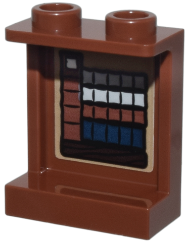 Lego Panel 1 x 2 x 2 with Side Supports - Hollow Studs with Wooden Shelf with Dark Blue, Light Bluish Gray and Reddish Brown Books Pattern on Inside (Sticker) - Set 76385 / Reddish Brown