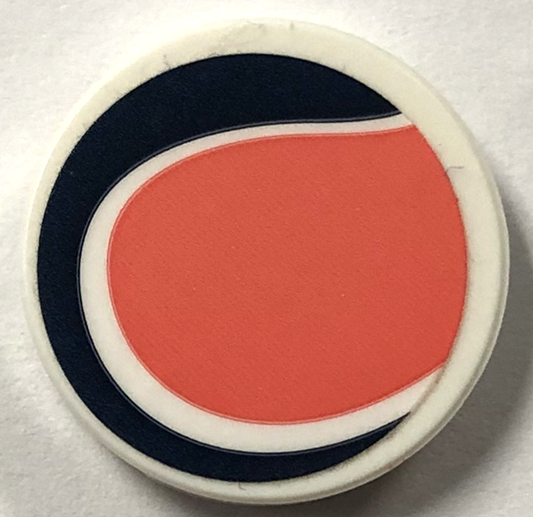 Lego Tile, Round 2 x 2 with Bottom Stud Holder with Dark Blue and Coral Tennis Ball Pattern (Sticker) - Set 41744