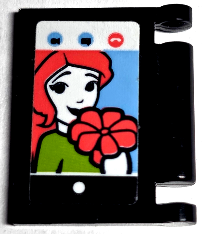 Lego Minifigure, Utensil Book Cover with Tablet Computer Screen, Minifigure with Lime Top, Coral Hair and Flower Pattern (Sticker) - Set 41713 / Black